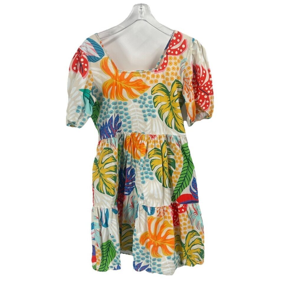 Maude Vivante Colorful Square Neck Aria Dress Floral Tropical Resort Sz L Pocket